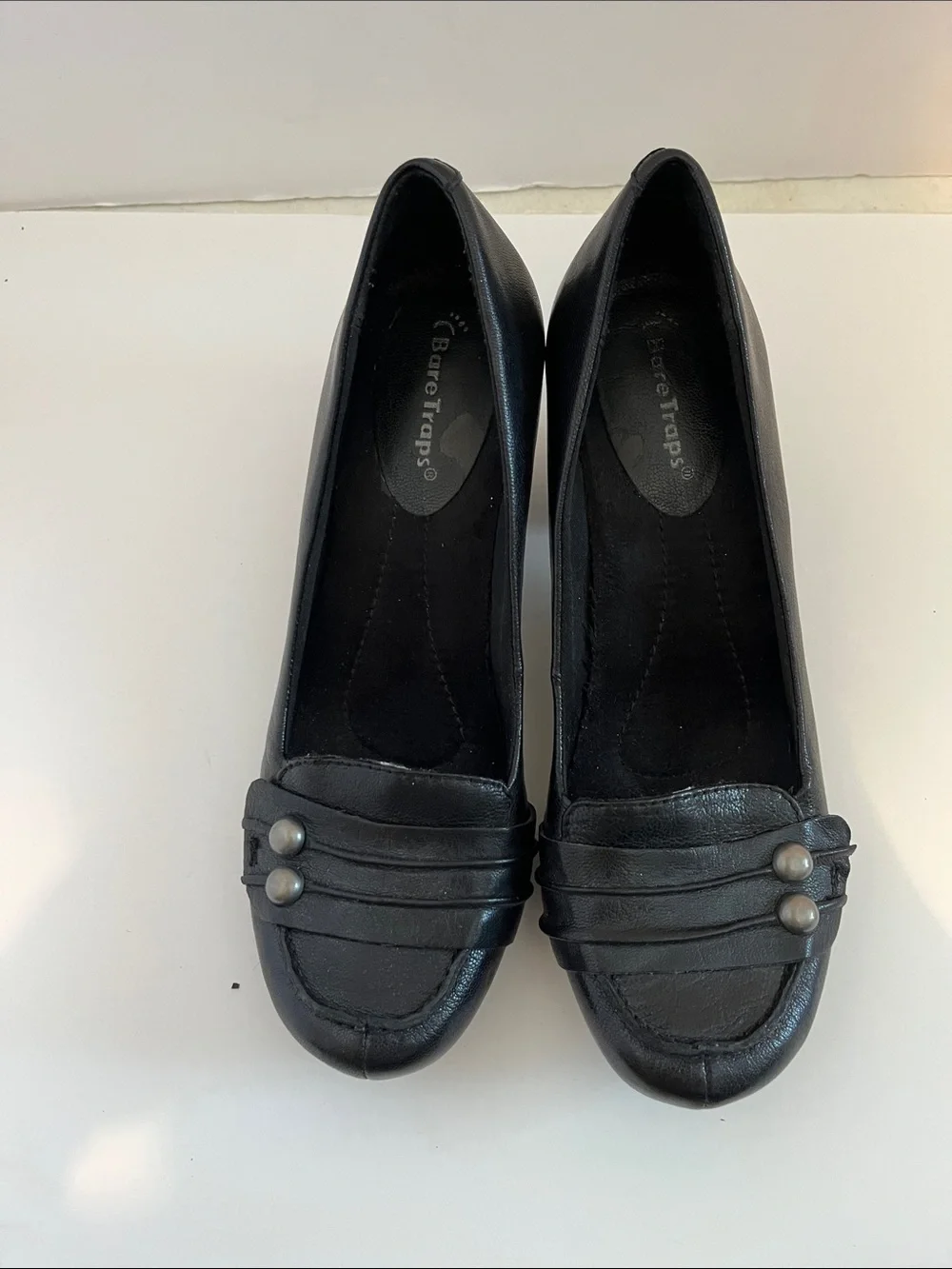 BareTraps Black Leather Mid-Heel Pumps with Stud Detail